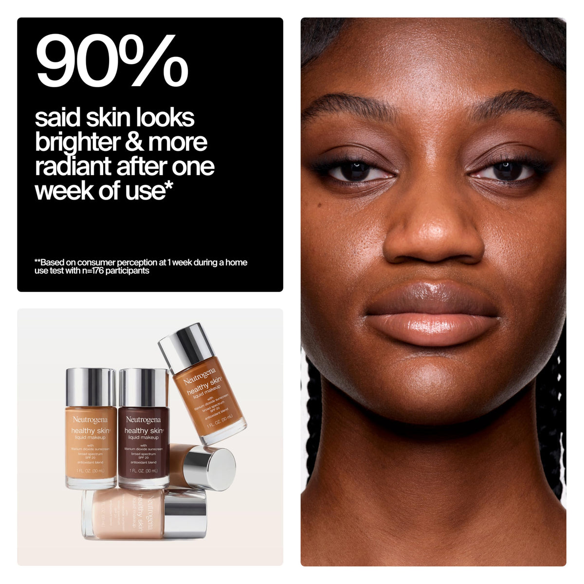 Neutrogena application on model showing natural medium coverage finish