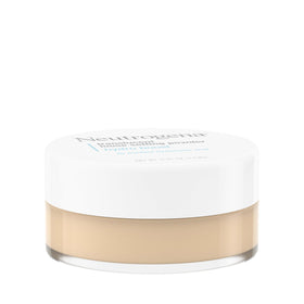 Neutrogena powder being applied with brush for long-lasting makeup hold