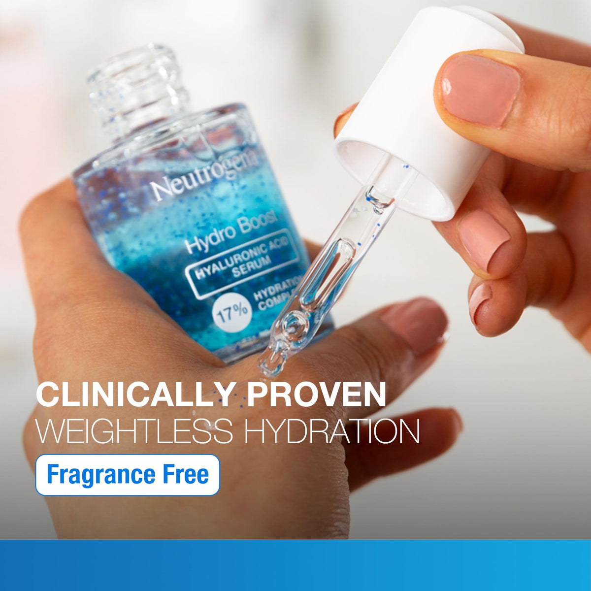 Neutrogena Hydro Boost applied on hand demonstrating quick-absorbing, non-greasy feel
