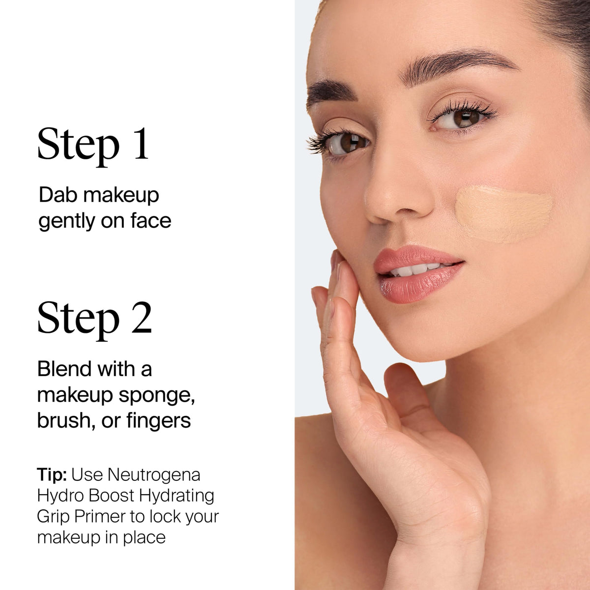 Neutrogena being blended with a sponge for an even, natural finish