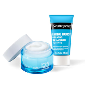 Neutrogena Hydro Boost front jar showing packaging and travel cleanser benefit of hydration