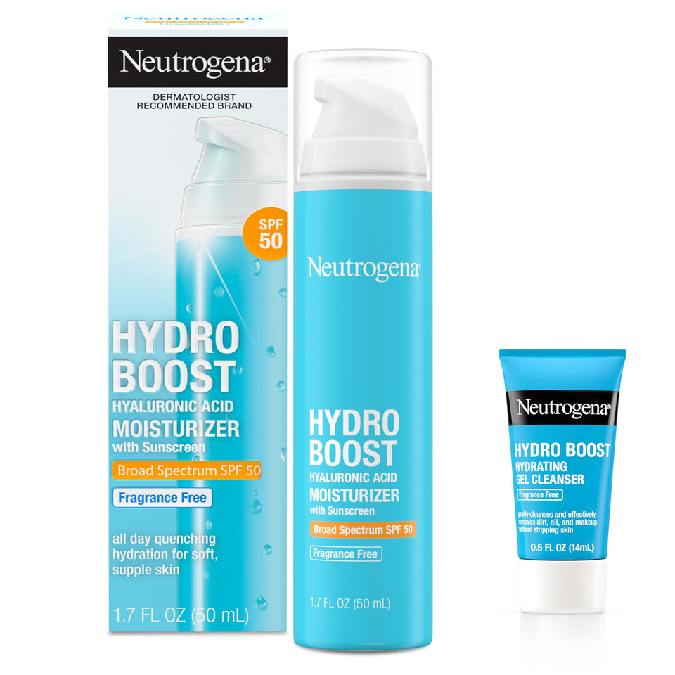 Neutrogena front packaging showing moisturizer and trial cleanser for daily protection