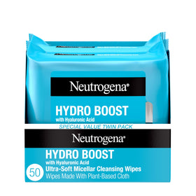 Neutrogena front packaging showing 25-count Hydro Boost wipes and benefits