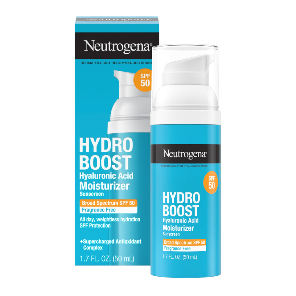 Neutrogena front packaging showing compact SPF 50 moisturizer and benefits