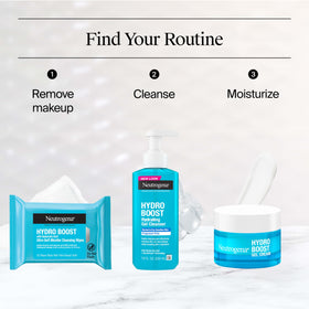 Neutrogena Hydro Boost ingredient label closeup showing hyaluronic acid and gentle formulation benefit