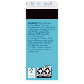 Neutrogena Hydro Boost close-up of ingredients label emphasizing hyaluronic acid hydration