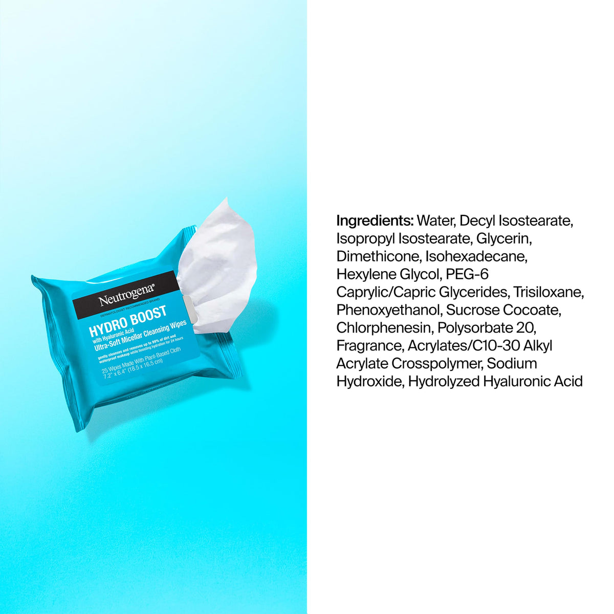 Travel bag open with Neutrogena Hydro Boost wipes ready for on-the-go use