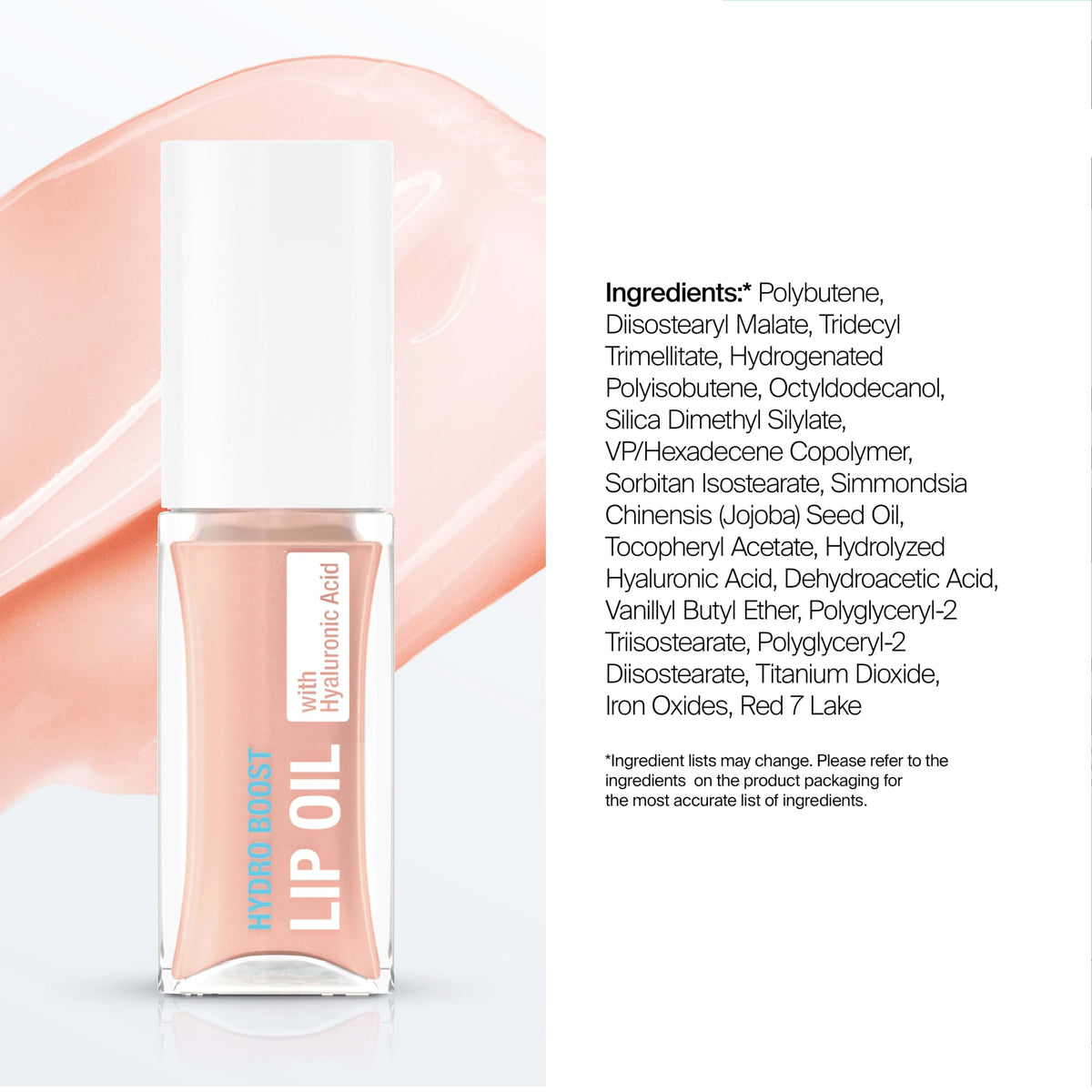 Neutrogena lip oil with jojoba and hyaluronic visuals indicating nourishing ingredients