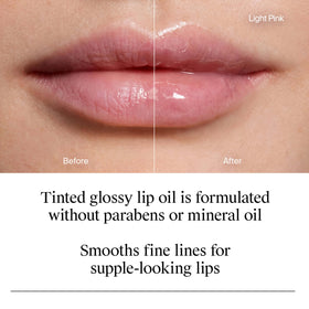 Neutrogena lip oil tinted swatch on hand illustrating natural light pink glow