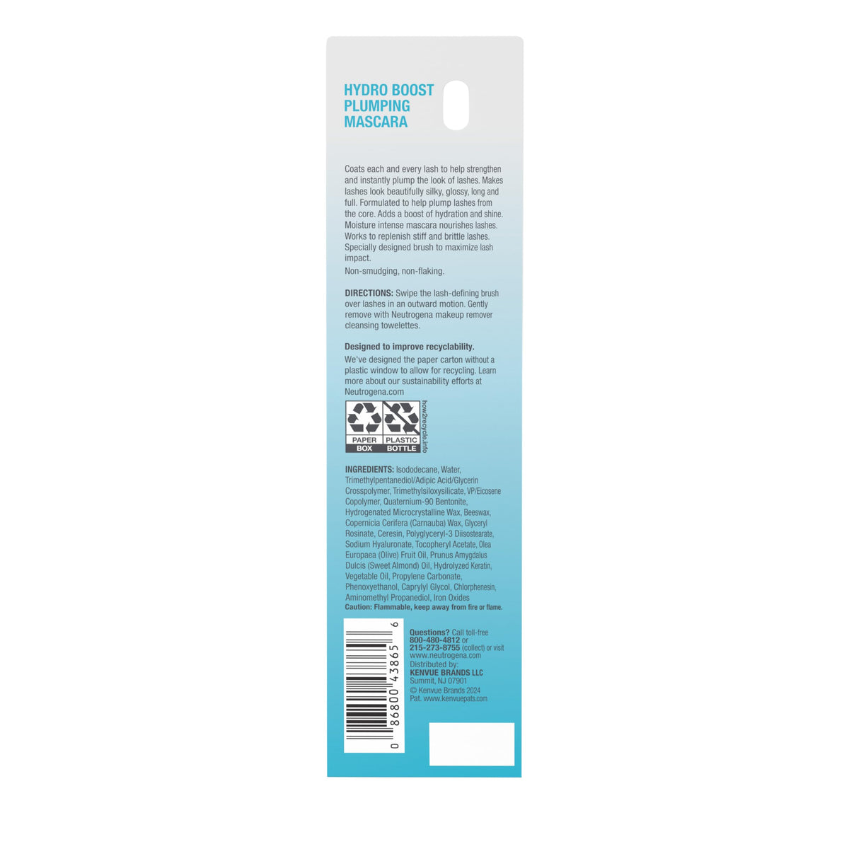 Neutrogena Hydro Boost mascara next to a coin showing compact 0.21 oz travel-friendly size