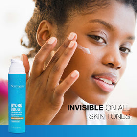 Neutrogena product label close-up showing SPF 50 and hyaluronic acid benefits