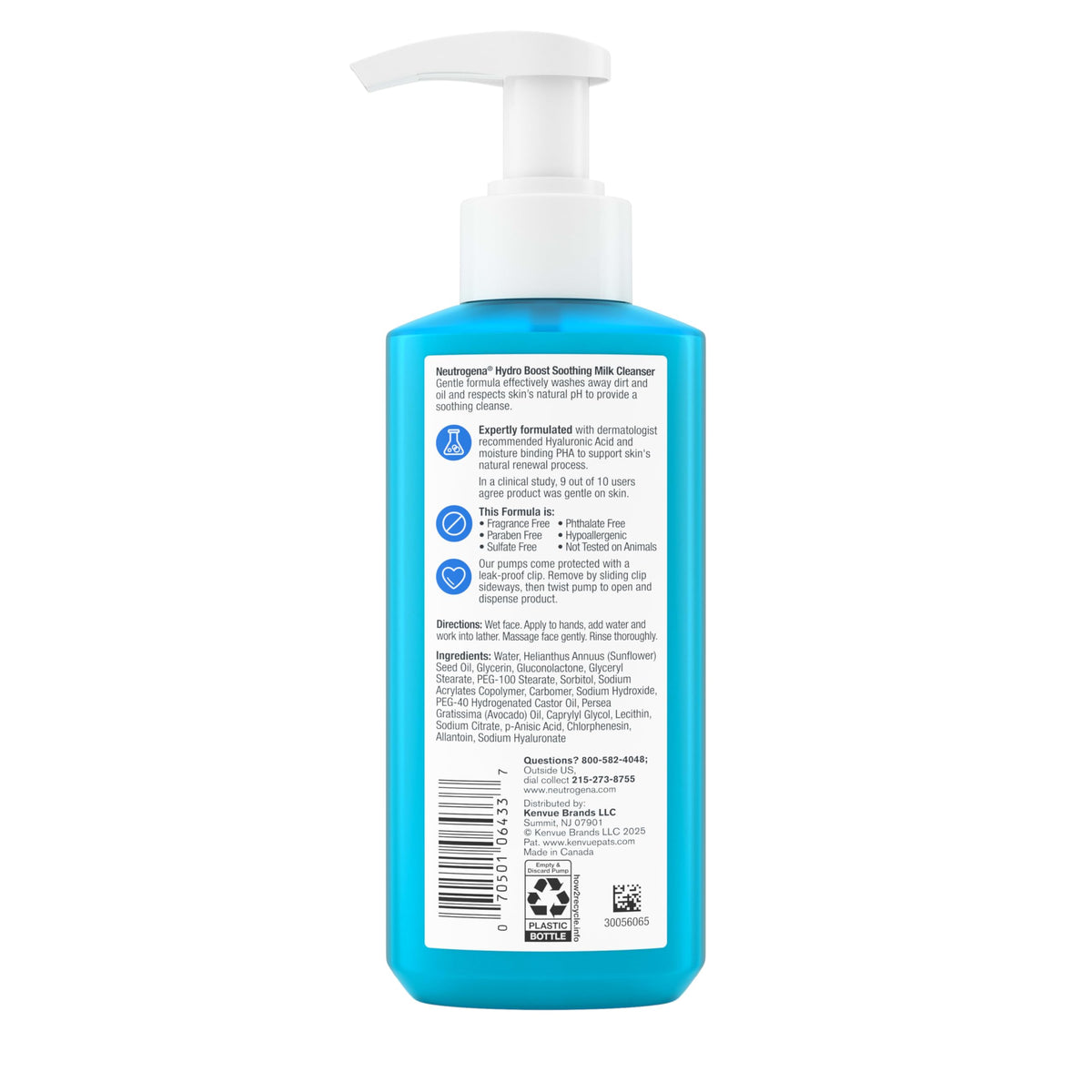 Neutrogena back-of-bottle information highlighting fragrance-free, hypoallergenic claims