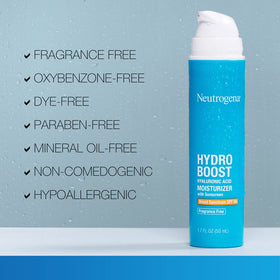 Neutrogena size comparison with hand to show compact 1.7 fl oz moisturizer portability