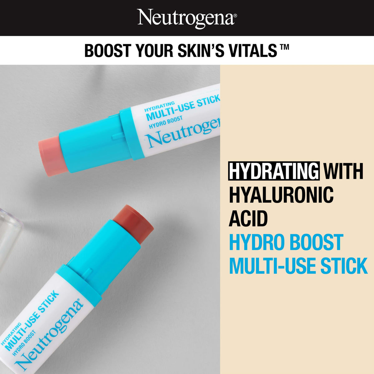 Neutrogena stick with cap removed showing creamy balm tip for smooth application