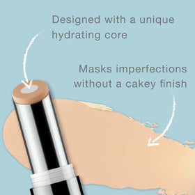 Neutrogena concealer stick being applied under eye demonstrating coverage and hydration