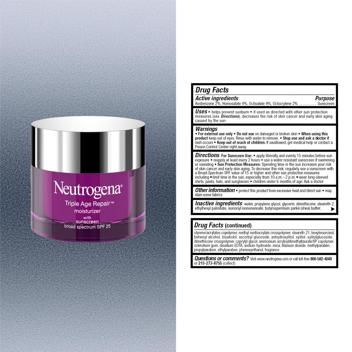 Neutrogena label close-up highlighting Hexinol technology and vitamin C