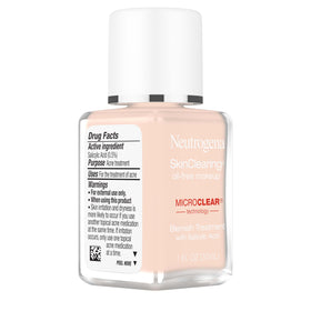 Neutrogena label close-up showing MicroClear technology and acne-fighting ingredient