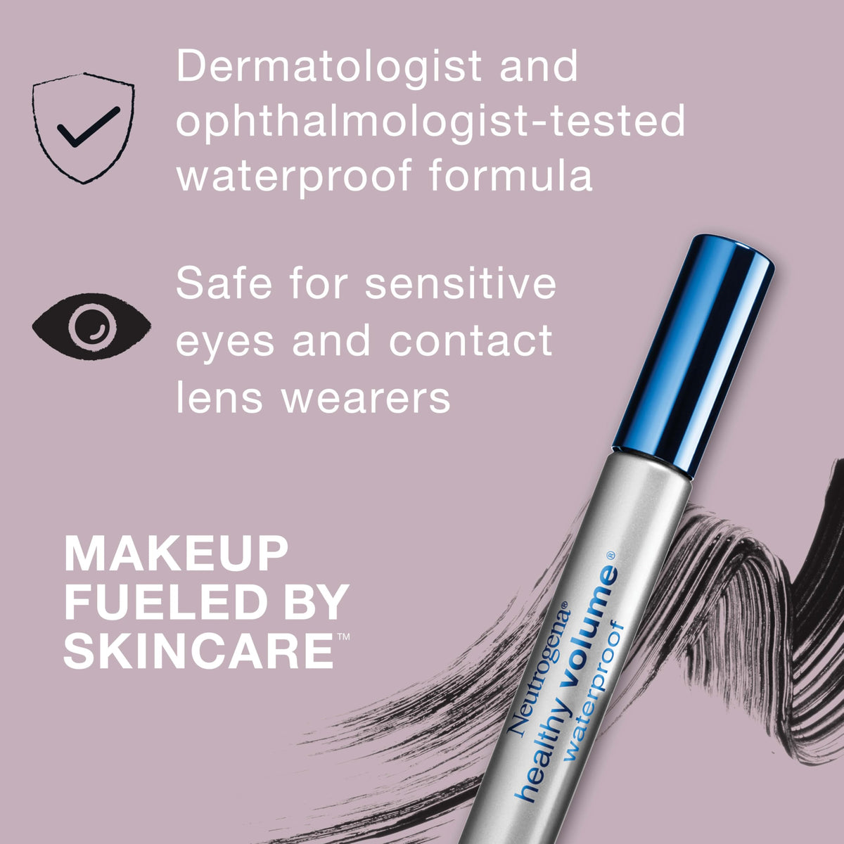 Neutrogena texture swatch of carbon black formula for rich, clump-free coverage