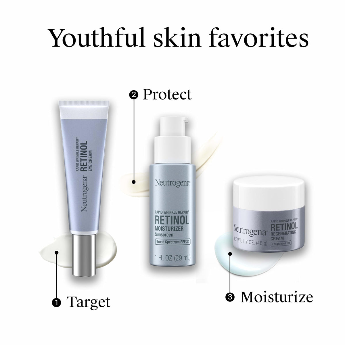 Neutrogena flatlay showing morning and evening routine pairing benefits