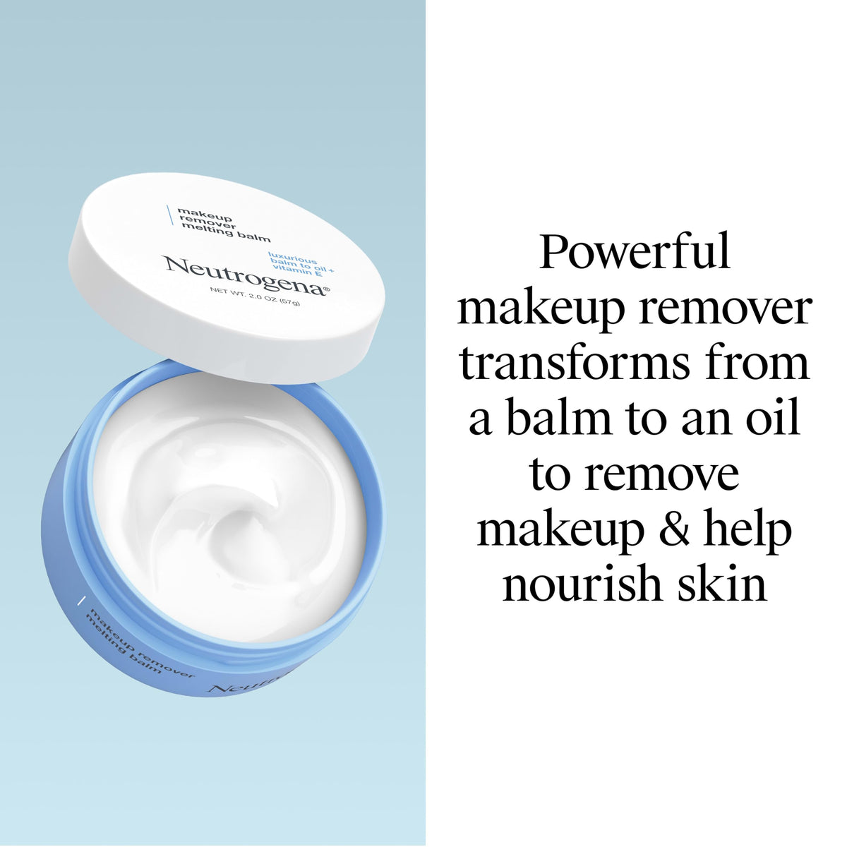 Neutrogena open jar close-up texture showing creamy balm transforming to oil for removal
