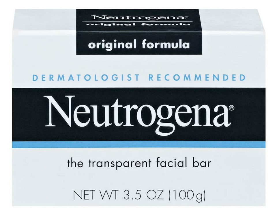 Neutrogena original bar front packaging showing six boxed facial soap bars, clear labeling for easy storage