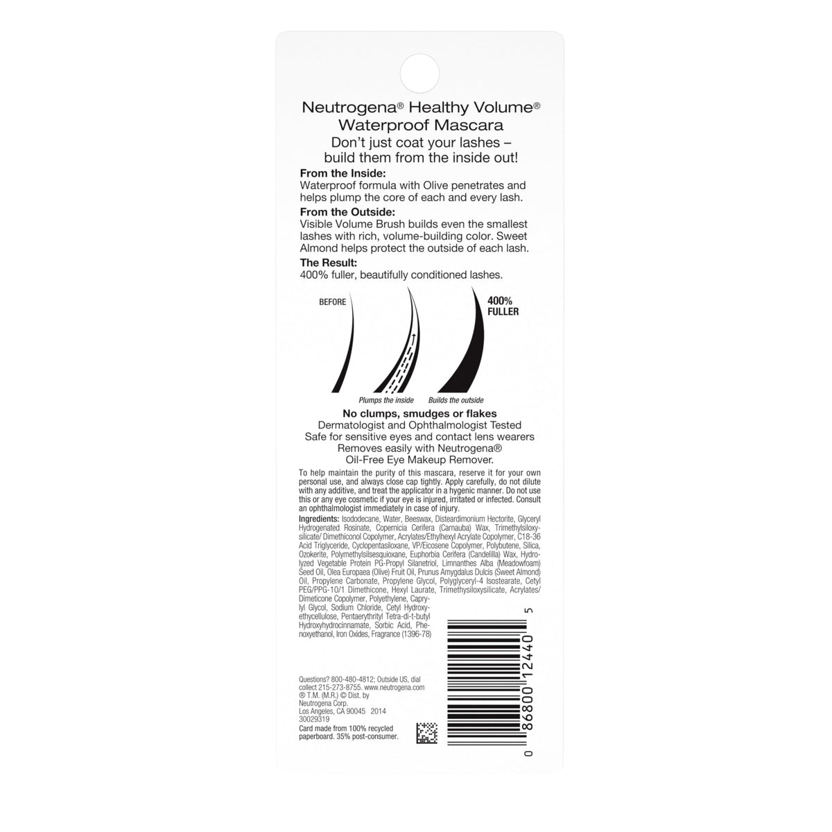 Neutrogena back label close-up listing dermatologist and ophthalmologist-tested claims