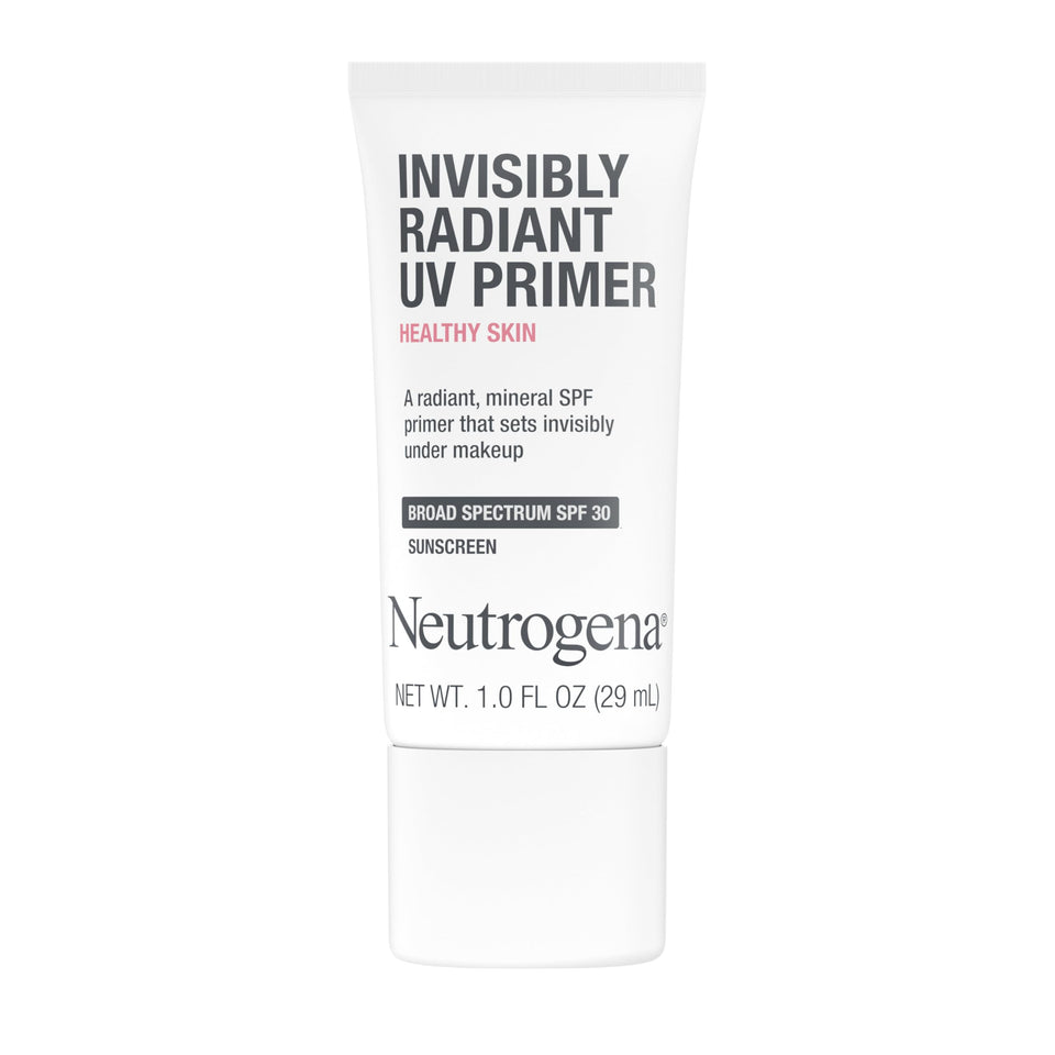 Neutrogena front packaging of SPF 30 face primer showing bottle and label for easy identification