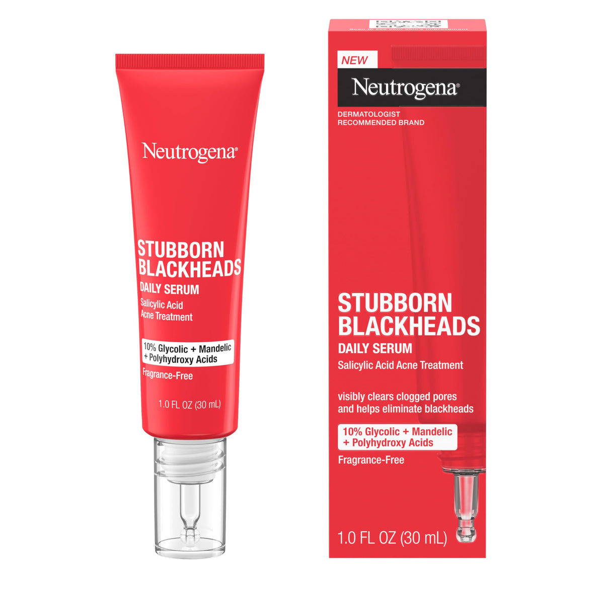 Neutrogena pump dispenser and ingredients label highlighting usage benefits
