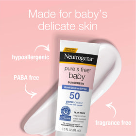 Neutrogena Pure & Free Baby being applied to a child’s arm for skin protection