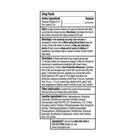 Neutrogena Purescreen+ ingredient label close-up highlighting mineral actives and Vitamin E