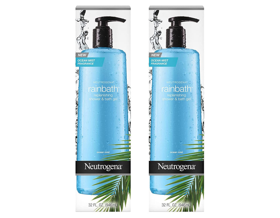 Neutrogena Rainbath front packaging showing twin 32 fl oz bottles and product benefit