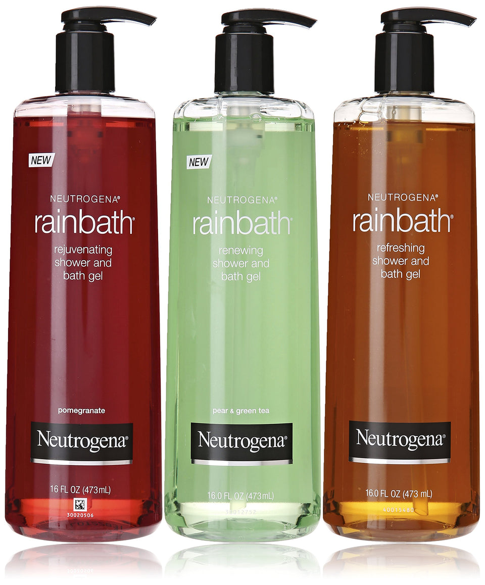 Neutrogena Rainbath front bottles trio showing variety and spa-like refresh