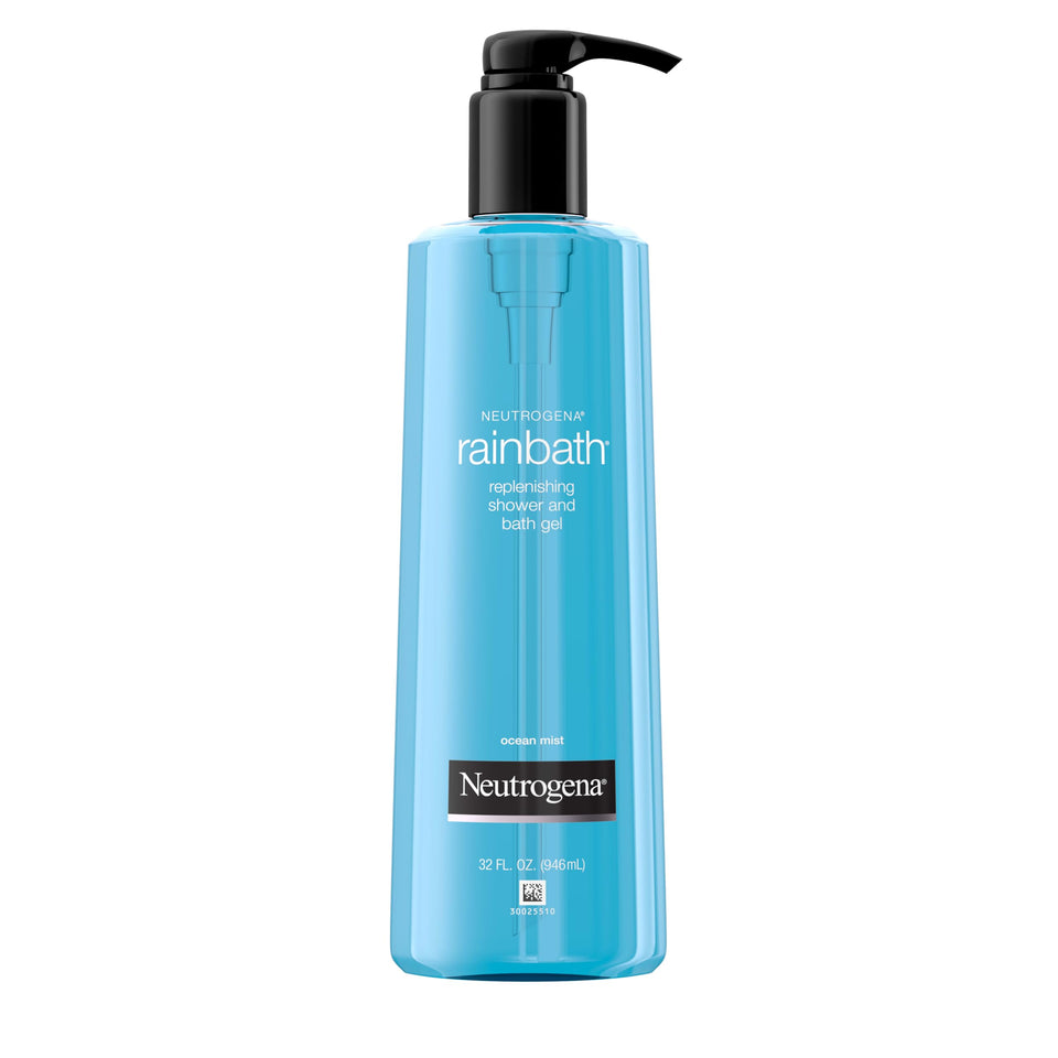 Neutrogena Rainbath front pump bottle showing Ocean Mist scent and easy dispensing