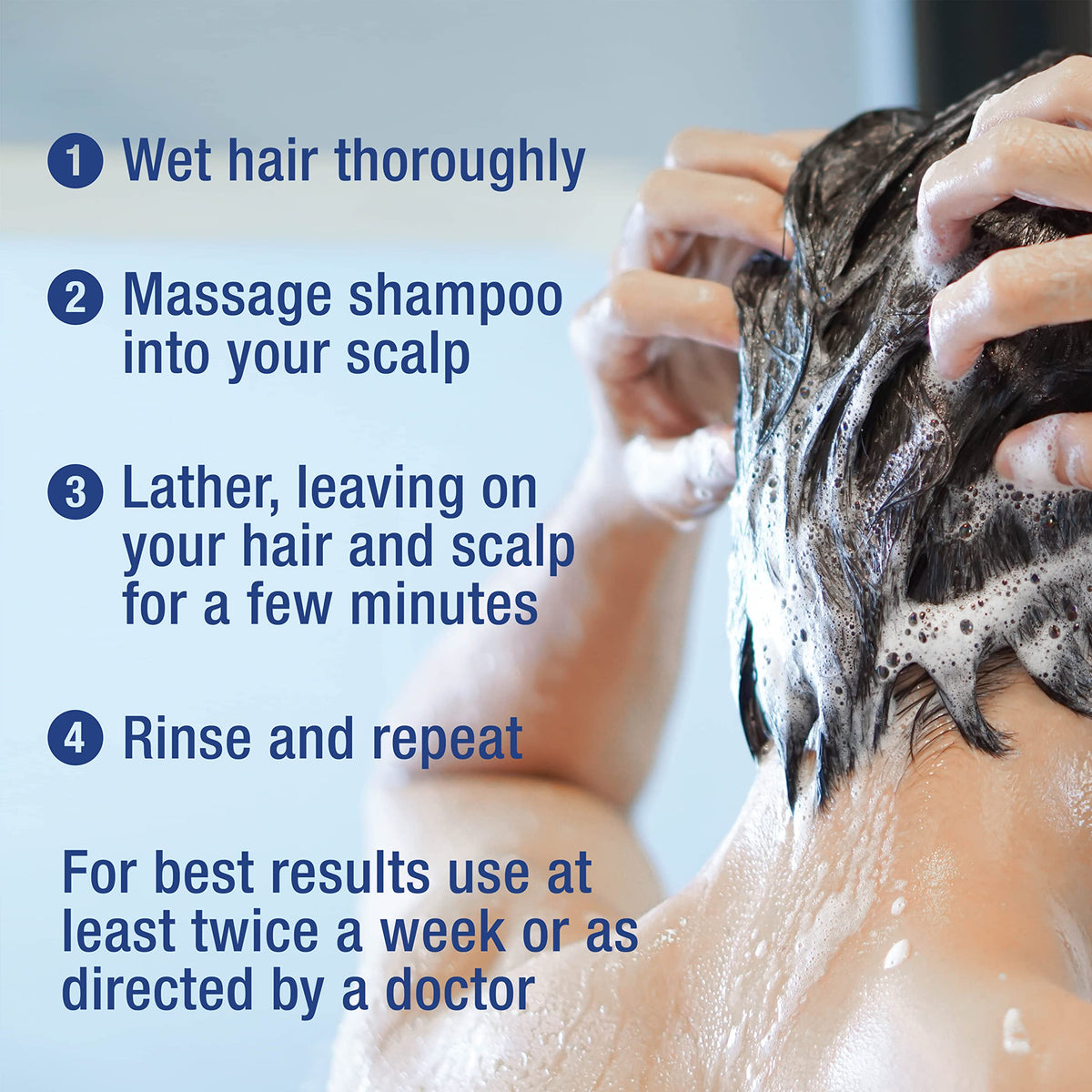 Neutrogena application on scalp model illustrating targeted buildup removal