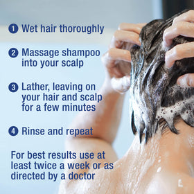 Neutrogena application on scalp model illustrating targeted buildup removal