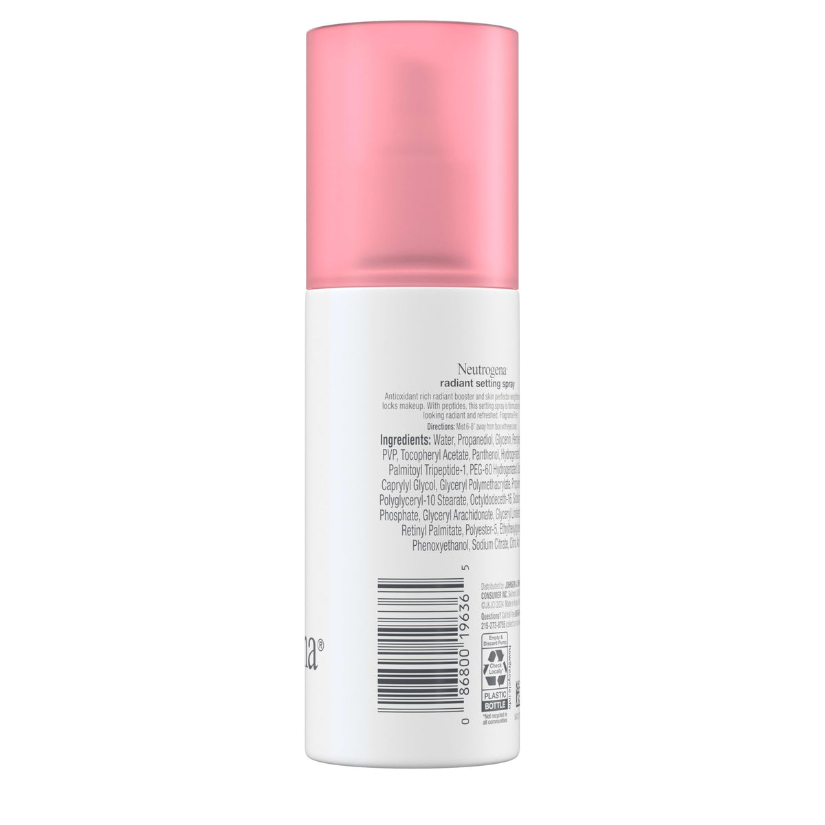 Neutrogena setting spray next to ruler shows 3.4 oz size and travel convenience