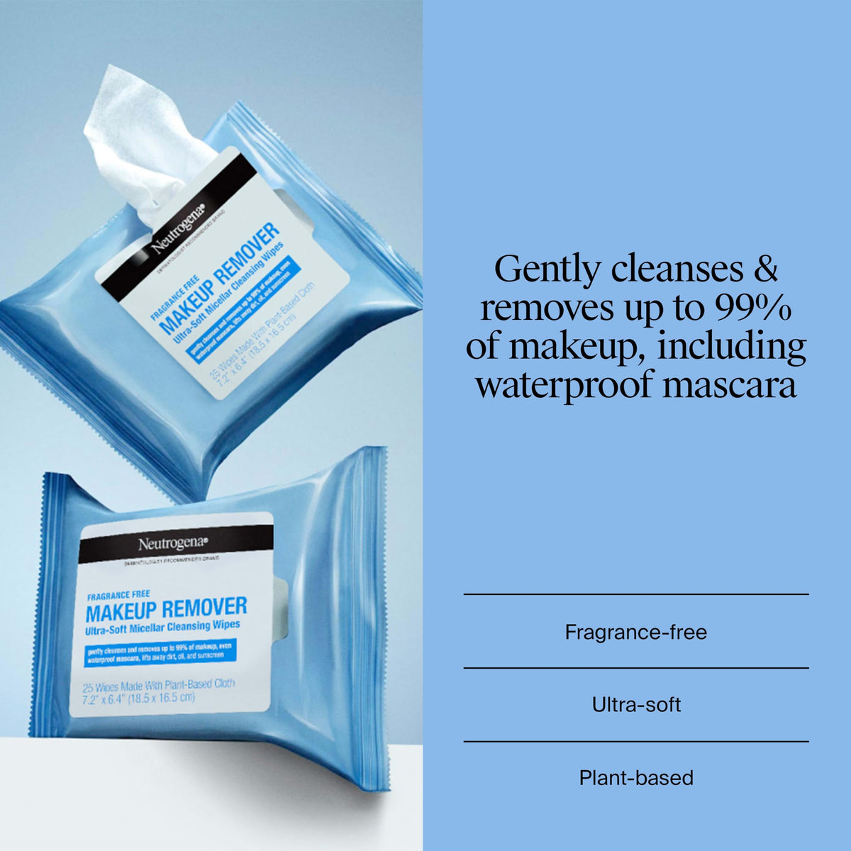 Neutrogena close-up wipe texture highlighting soft plant-based cloth comfort