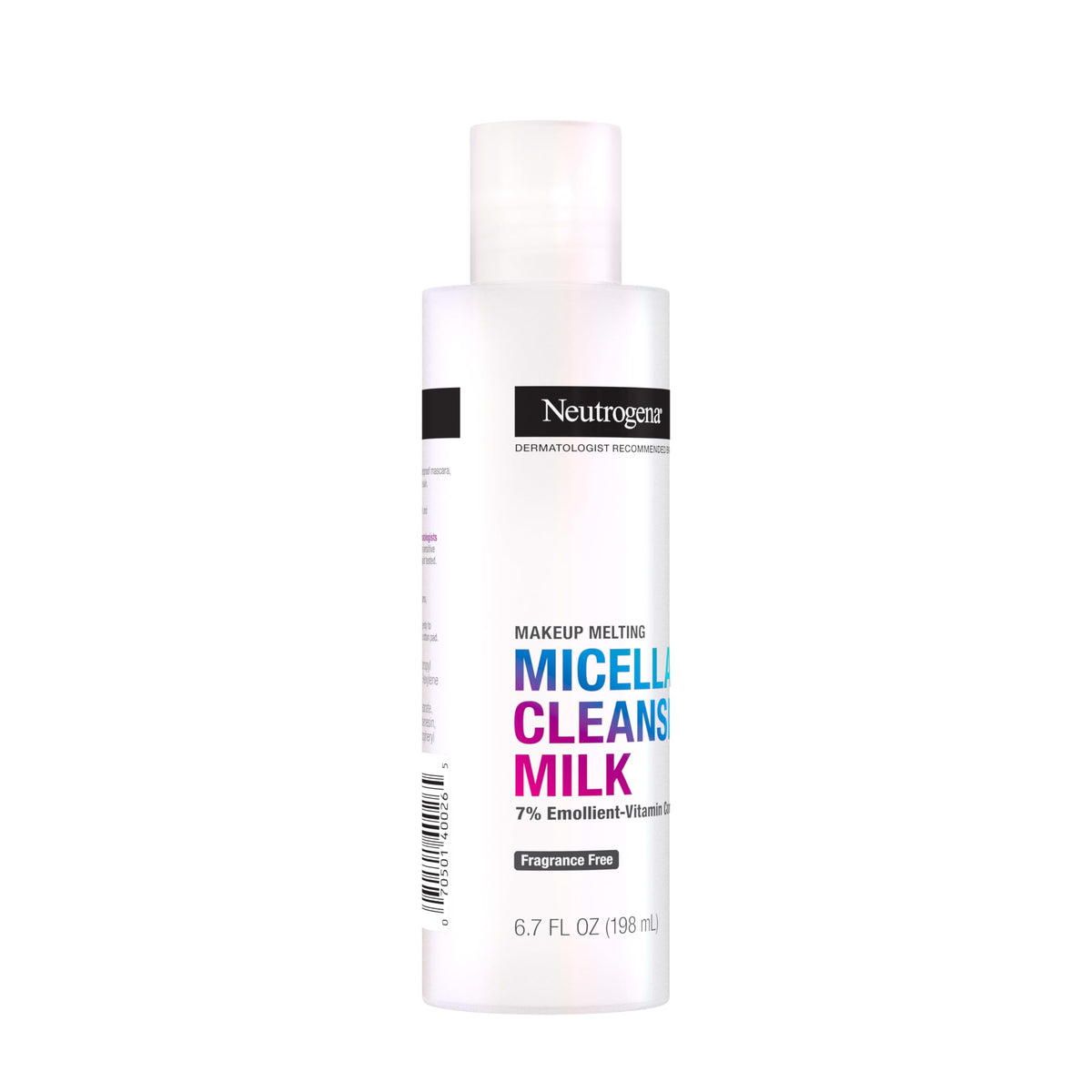 Neutrogena bottle held in hand to show 6.7 fl oz size and travel convenience