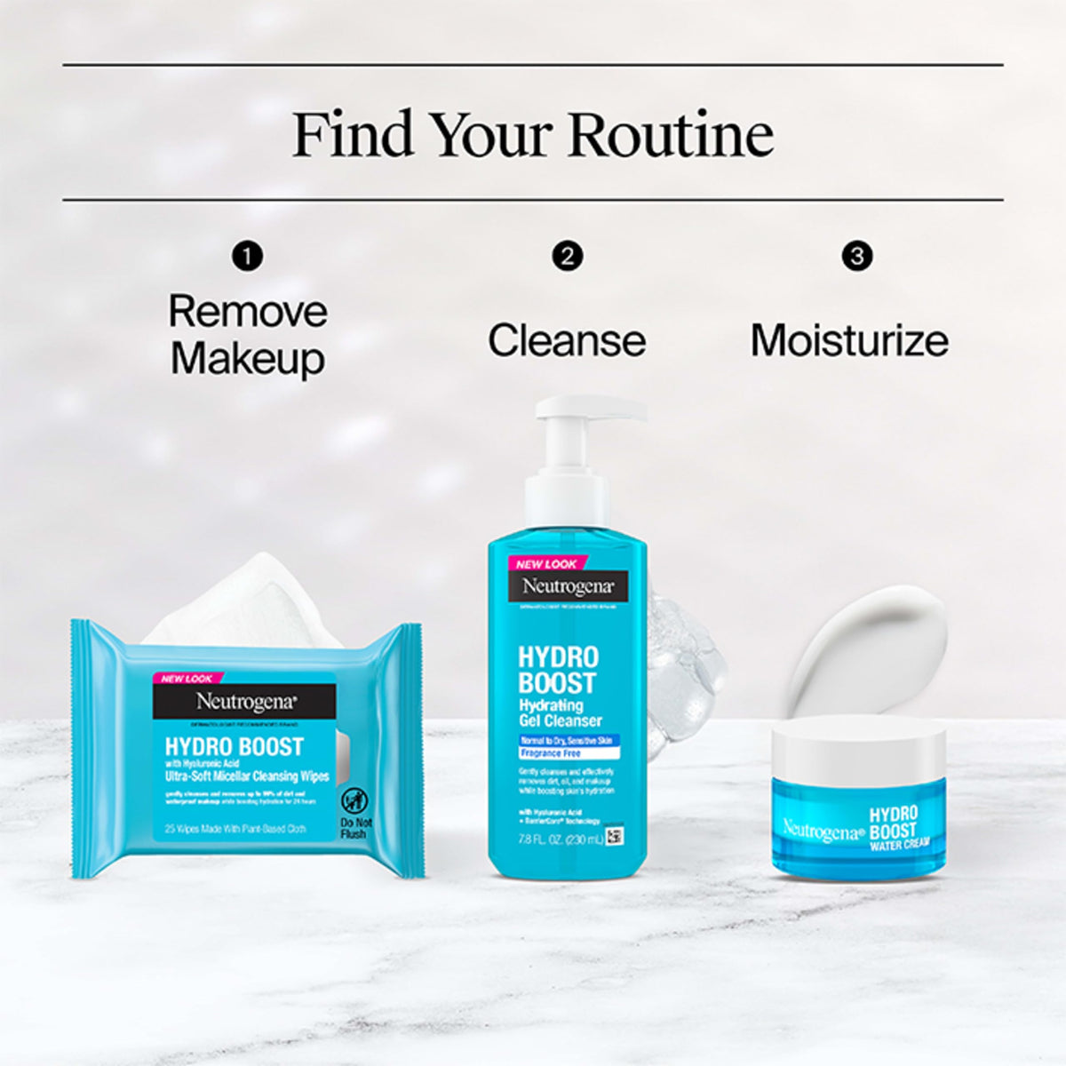 Neutrogena size scale comparison including travel cleanser and full-size cream