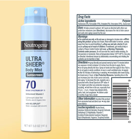 Neutrogena bottle near water demonstrating up to 80 minutes of water-resistant protection