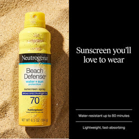 Neutrogena spray nozzle close-up illustrating easy, even application benefit