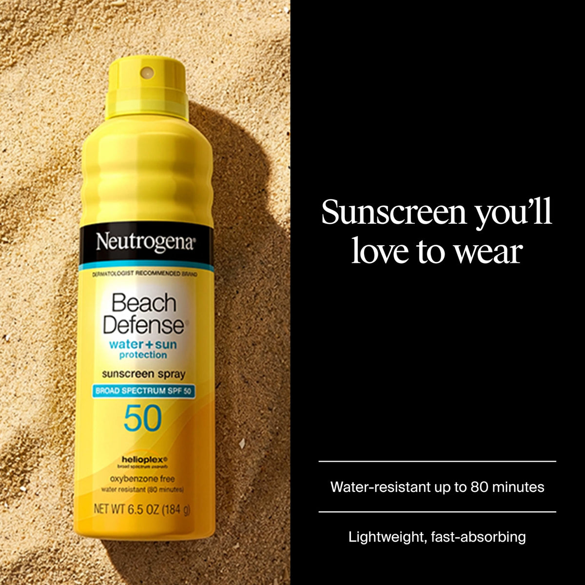 Neutrogena spray nozzle close-up demonstrating easy, even application