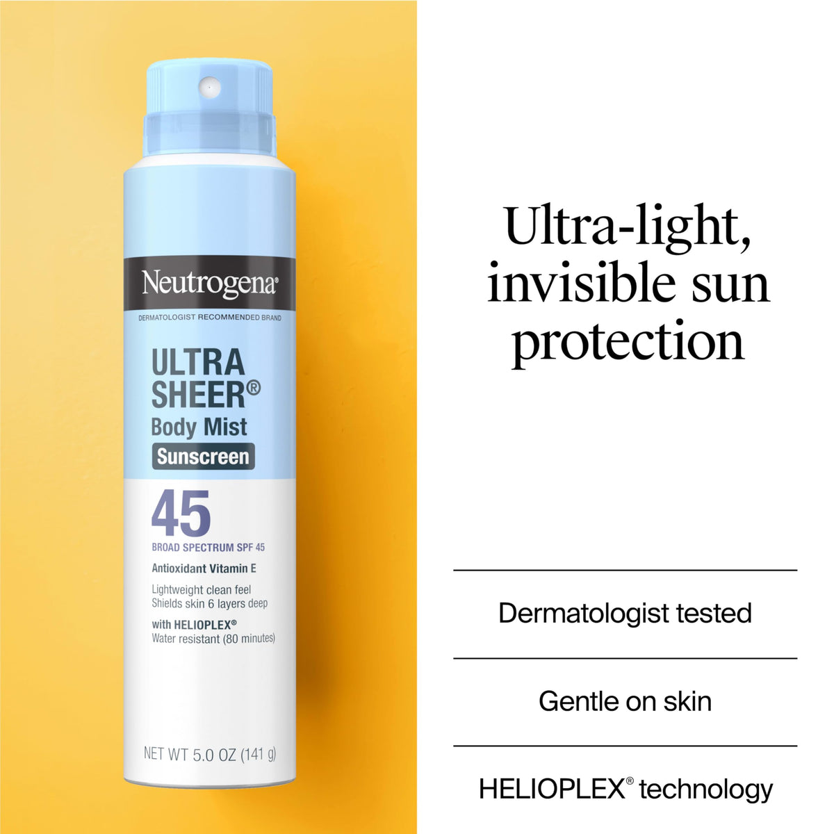 Neutrogena sunscreen mist on skin demonstrating fast absorption benefit