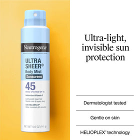 Neutrogena sunscreen mist on skin demonstrating fast absorption benefit