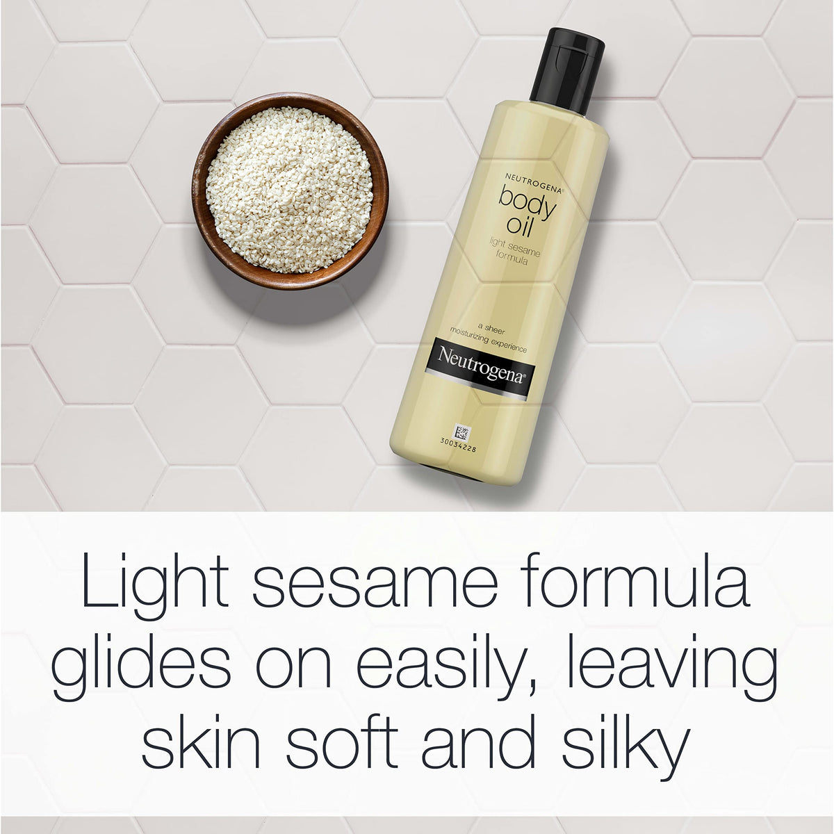 Neutrogena oil close-up showing light sesame sheen for hydrated healthy-looking skin