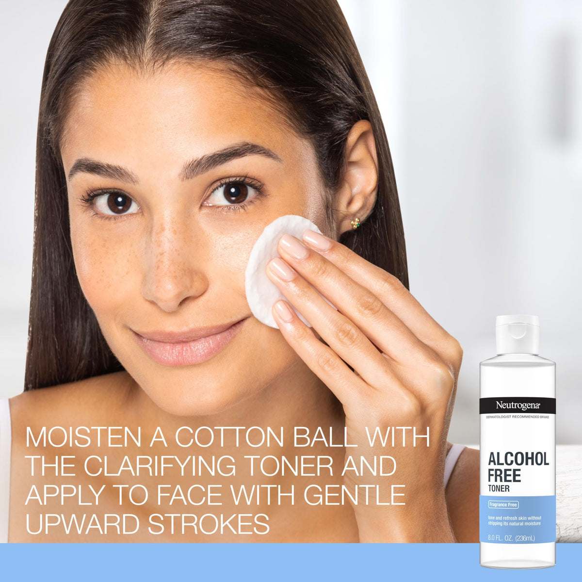Neutrogena toner being applied in morning routine to refresh skin before serum