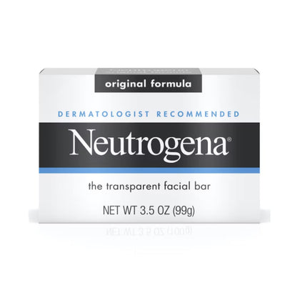 Neutrogena front packaging showing three transparent facial bars for convenience