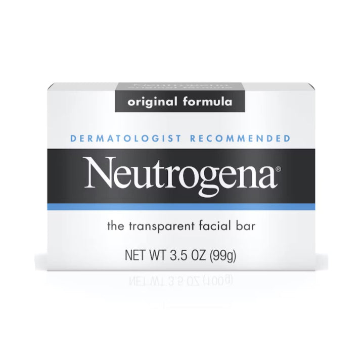 Neutrogena front packaging showing three transparent facial bars for convenience