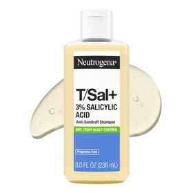 Neutrogena T/Sal+ front packaging showing bottle and label promoting flake control