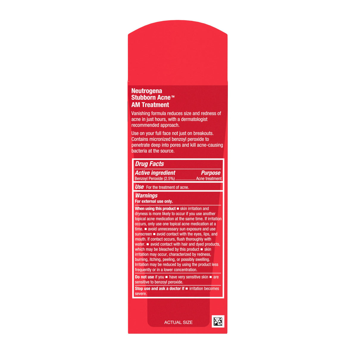 Neutrogena tube back label view explaining usage and sensitive-skin tips